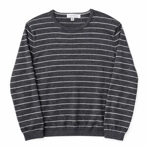 Calvin Klein Men's Charcoal and White Striped Crewneck Sweater